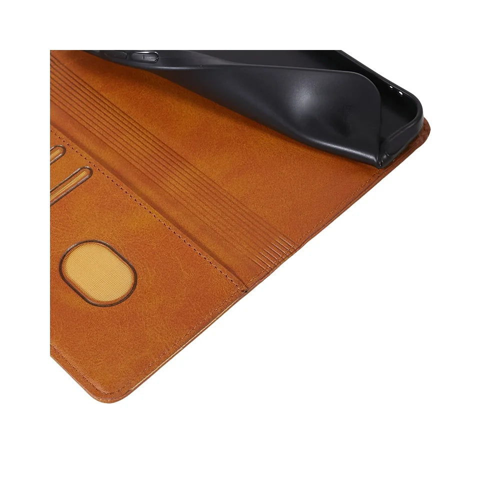 For Samsung Galaxy A55 5G Case Calf Texture PU Leather Shell Slim-Fit Mobile Phone Cover - Khaki - 4