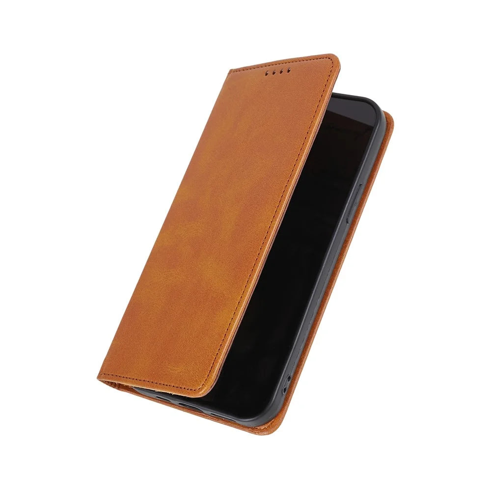 For Samsung Galaxy A55 5G Case Calf Texture PU Leather Shell Slim-Fit Mobile Phone Cover - Khaki - 5