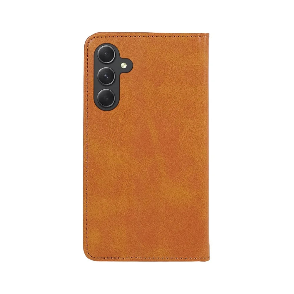 For Samsung Galaxy A55 5G Case Calf Texture PU Leather Shell Slim-Fit Mobile Phone Cover - Khaki - 7