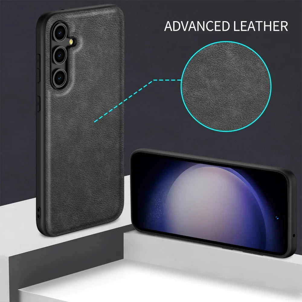 For Samsung Galaxy A55 5G Case PU Leather+TPU+PC Shell Retro Phone Cover - Black - 2