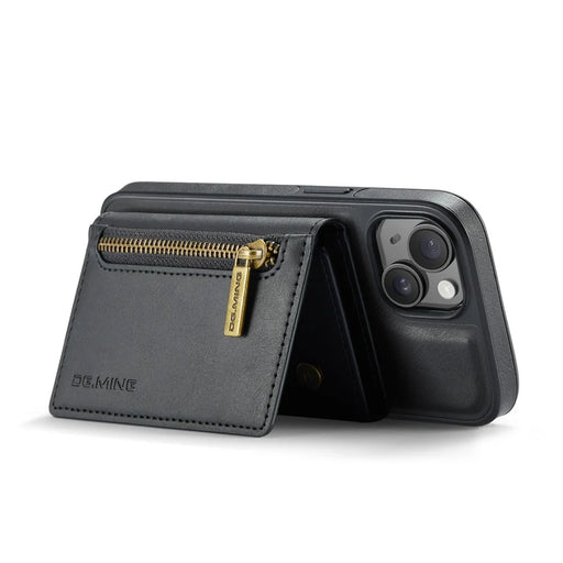 DG.MING M5 Series For iPhone 14 Magnetic Case RFID Blocking Detachable Leather+TPU+PC Wallet Cover - Black - 2