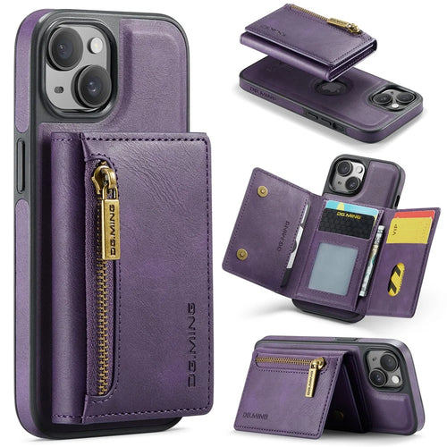 DG.MING M5 Series For iPhone 13 6.1 inch Magnetic Phone Case Detachable Kickstand Cover - Purple - 1
