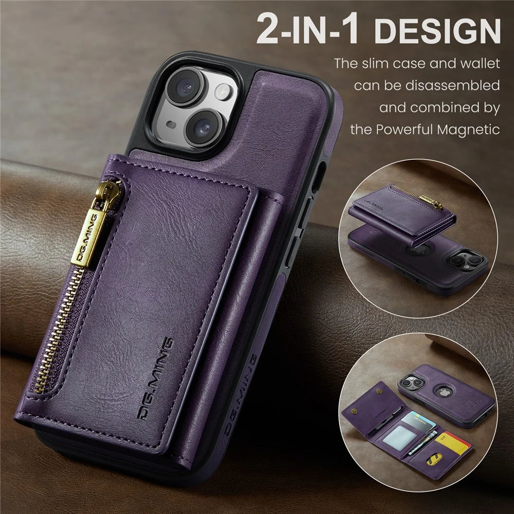 DG.MING M5 Series For iPhone 13 6.1 inch Magnetic Phone Case Detachable Kickstand Cover - Purple - 3