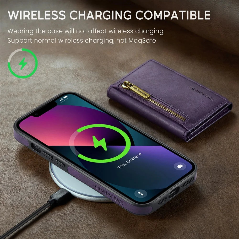 DG.MING M5 Series For iPhone 13 6.1 inch Magnetic Phone Case Detachable Kickstand Cover - Purple - 4