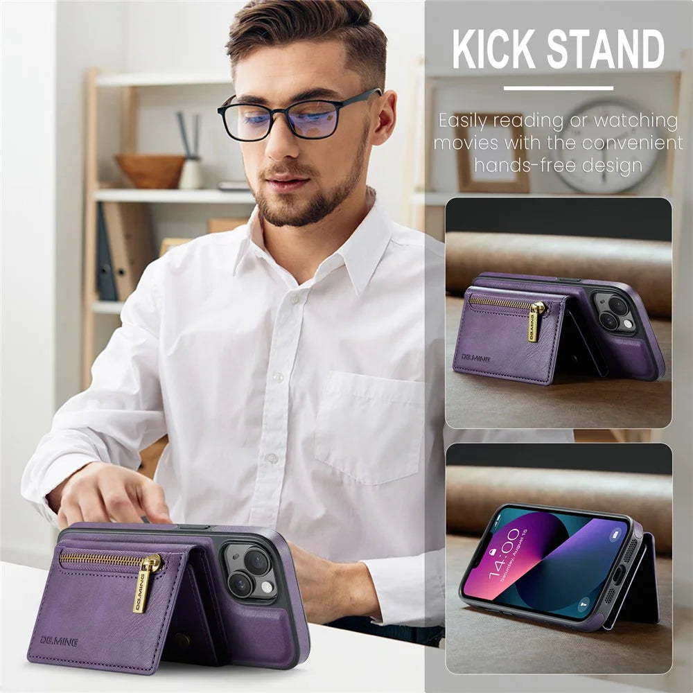 DG.MING M5 Series For iPhone 13 6.1 inch Magnetic Phone Case Detachable Kickstand Cover - Purple - 5