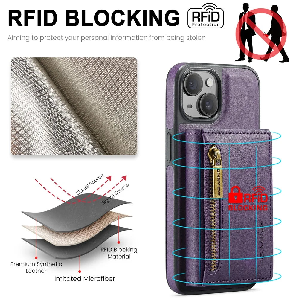 DG.MING M5 Series For iPhone 13 6.1 inch Magnetic Phone Case Detachable Kickstand Cover - Purple - 7