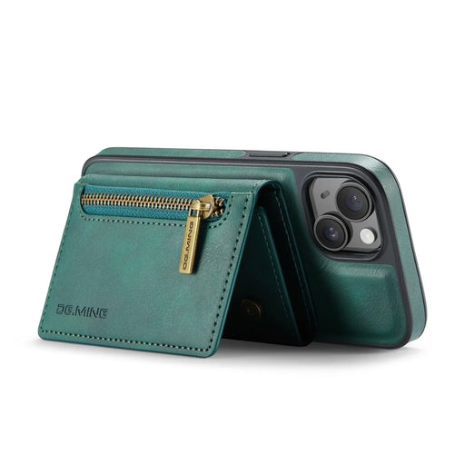 DG.MING M5 Series For iPhone 14 Plus Case Detachable Magnetic Leather Phone Protector with Card Slots - Green - 2