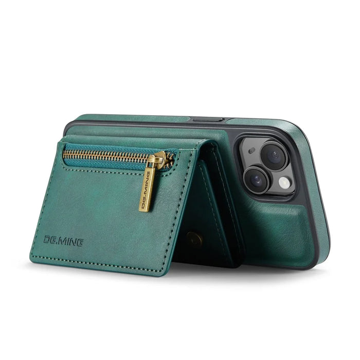 DG.MING M5 Series For iPhone 14 Plus Case Detachable Magnetic Leather Phone Protector with Card Slots - Green - 2