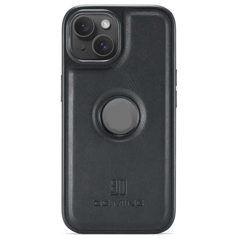 DG.MING For iPhone 13 6.1 inch Cell Phone Case Leather Coating Support Wireless Charging Back Cover - Black - 1