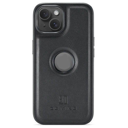 DG.MING For iPhone 13 6.1 inch Cell Phone Case Leather Coating Support Wireless Charging Back Cover - Black - 1
