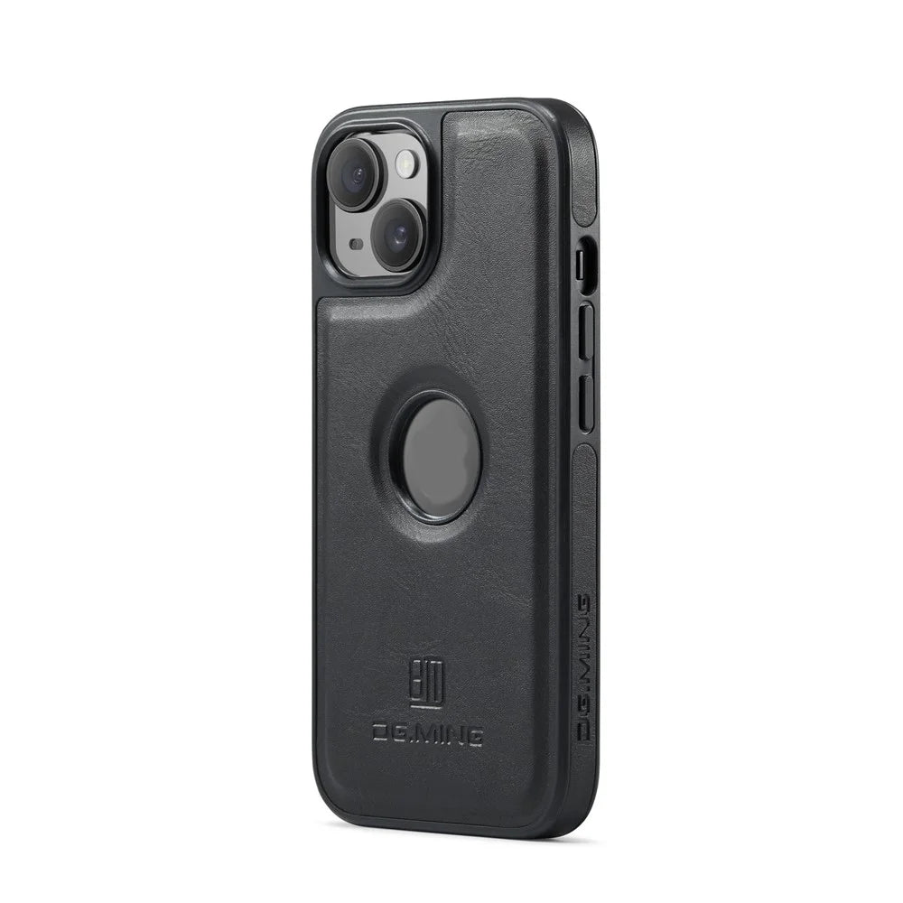 DG.MING For iPhone 13 6.1 inch Cell Phone Case Leather Coating Support Wireless Charging Back Cover - Black - 3