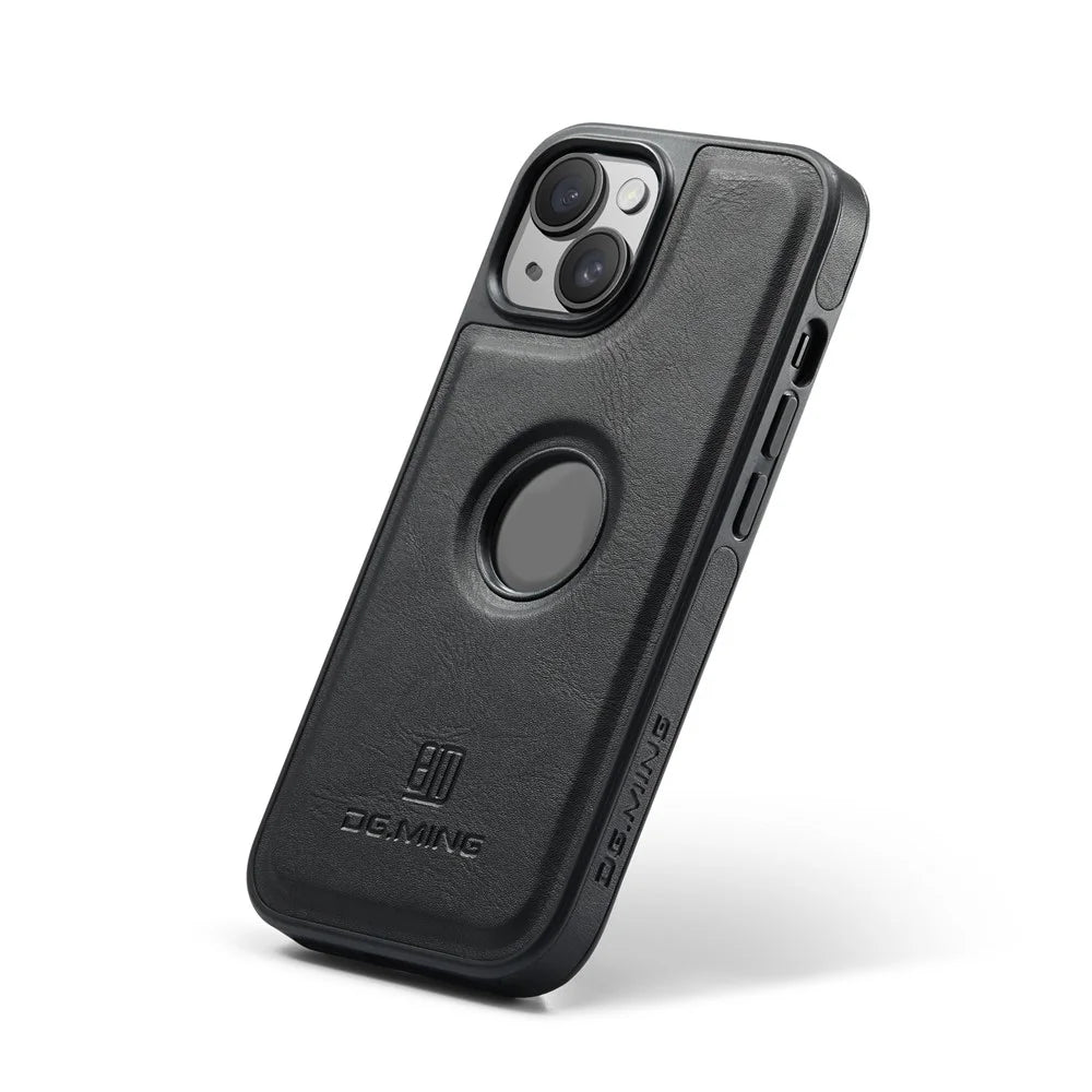DG.MING For iPhone 13 6.1 inch Cell Phone Case Leather Coating Support Wireless Charging Back Cover - Black - 5