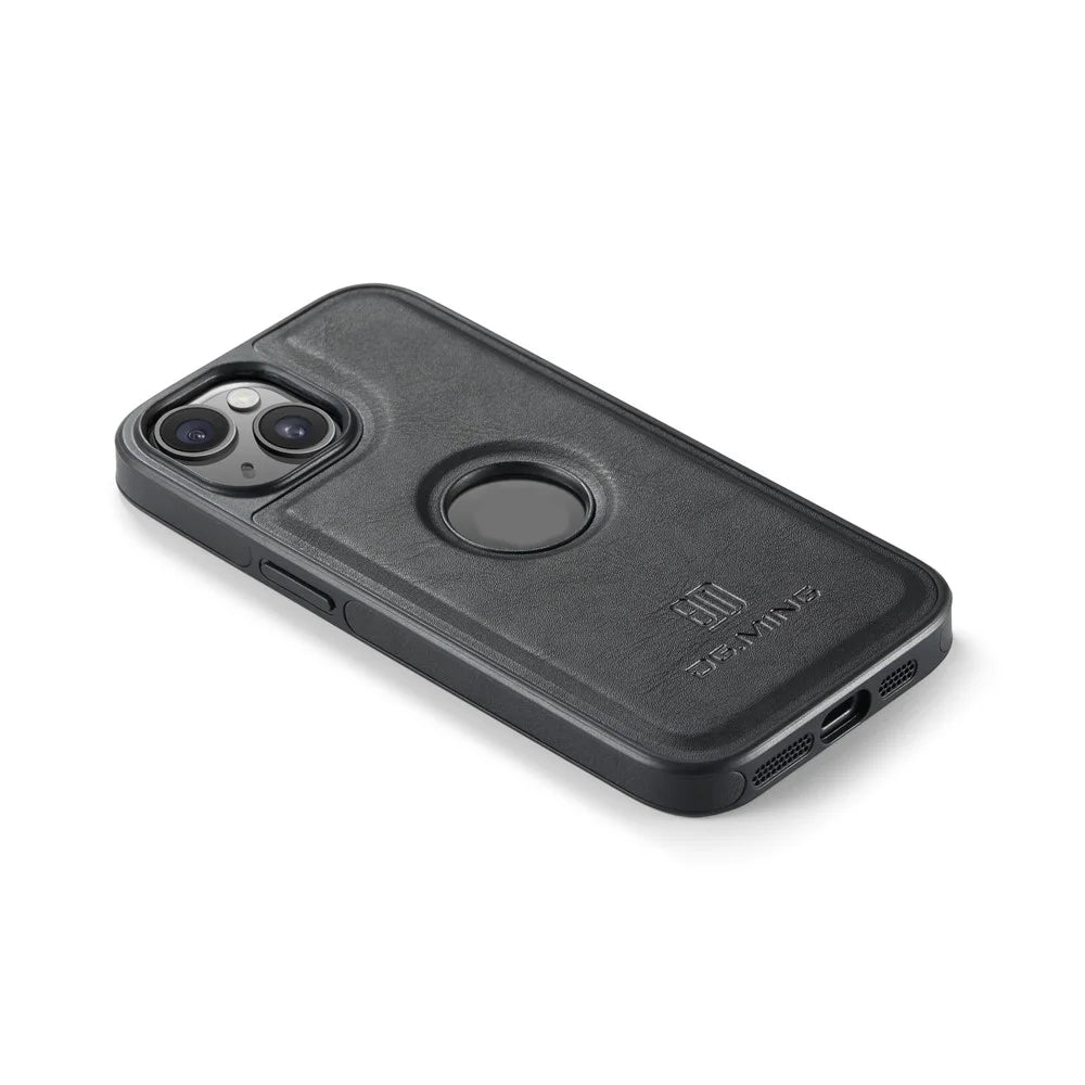 DG.MING For iPhone 13 6.1 inch Cell Phone Case Leather Coating Support Wireless Charging Back Cover - Black - 6
