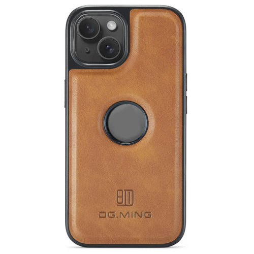 DG.MING For iPhone 14 Case Scratch-Proof Full Side Leather Coating Phone Shell - Brown - 1