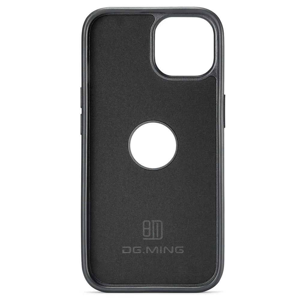 DG.MING For iPhone 14 Case Scratch-Proof Full Side Leather Coating Phone Shell - Brown - 2