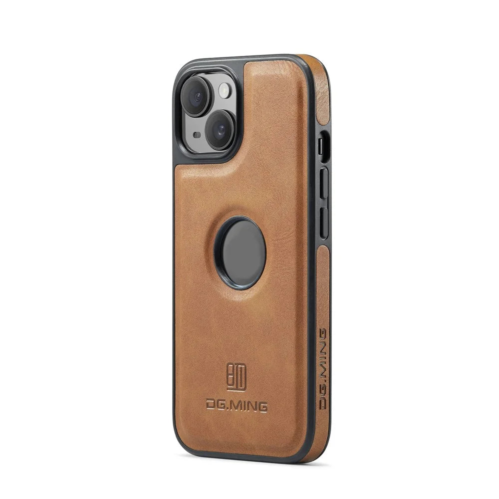 DG.MING For iPhone 14 Case Scratch-Proof Full Side Leather Coating Phone Shell - Brown - 3