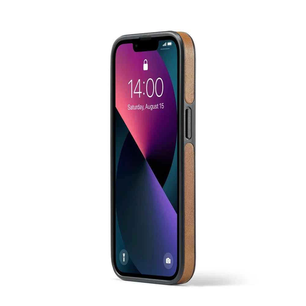 DG.MING For iPhone 14 Case Scratch-Proof Full Side Leather Coating Phone Shell - Brown - 4