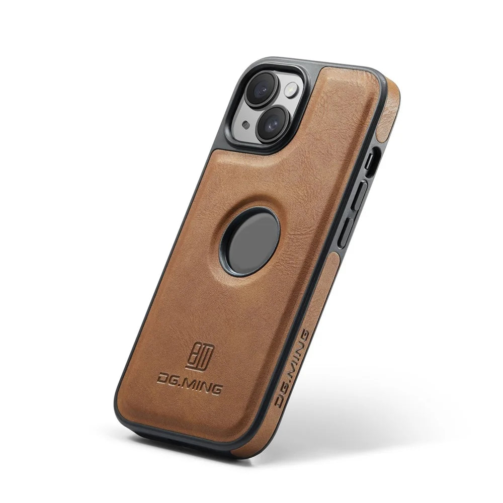 DG.MING For iPhone 14 Case Scratch-Proof Full Side Leather Coating Phone Shell - Brown - 5