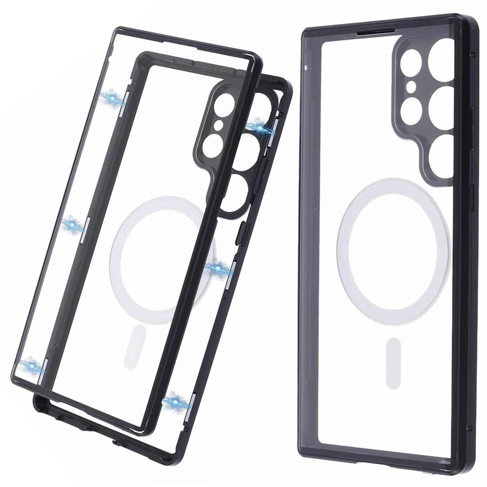 For Samsung Galaxy S23 Ultra Magnetic Case Double-Sided Tempered Glass Phone Cover - Black - 1