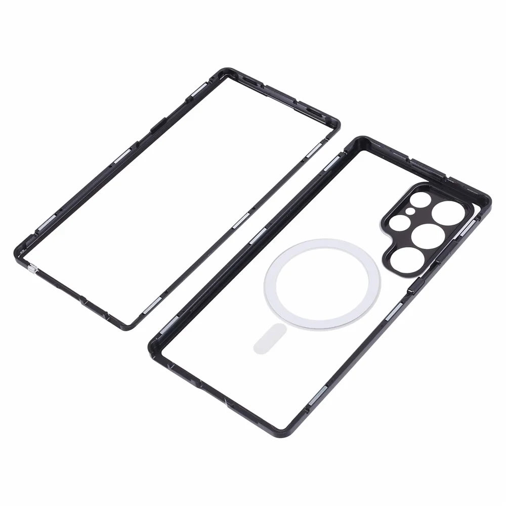 For Samsung Galaxy S23 Ultra Magnetic Case Double-Sided Tempered Glass Phone Cover - Black - 6