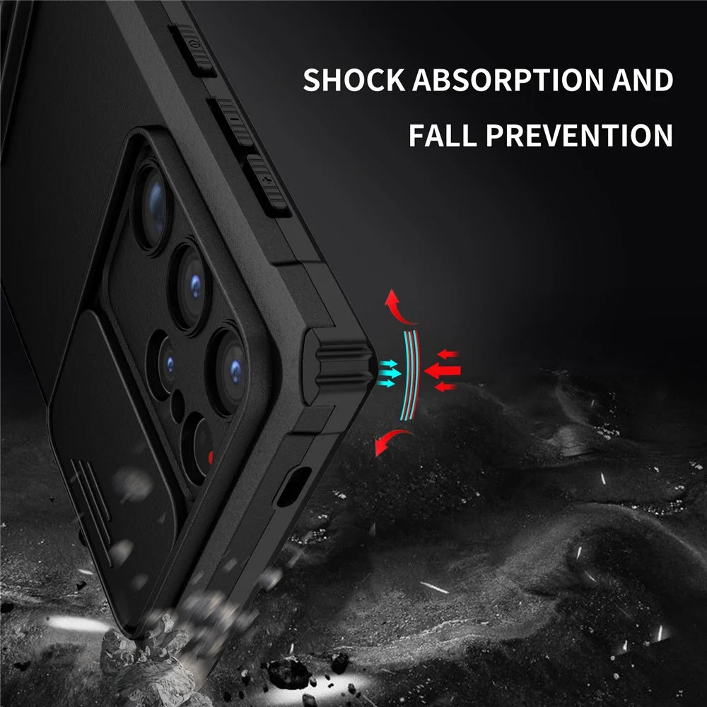 For Samsung Galaxy S24 Ultra Cell Phone Cases Slide Lens Shield PC+TPU Cover with Kickstand - Black - 5