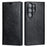 For Samsung Galaxy S23 Ultra Case Crazy Horse Texture Split Leather Wallet Cover - Black - 1