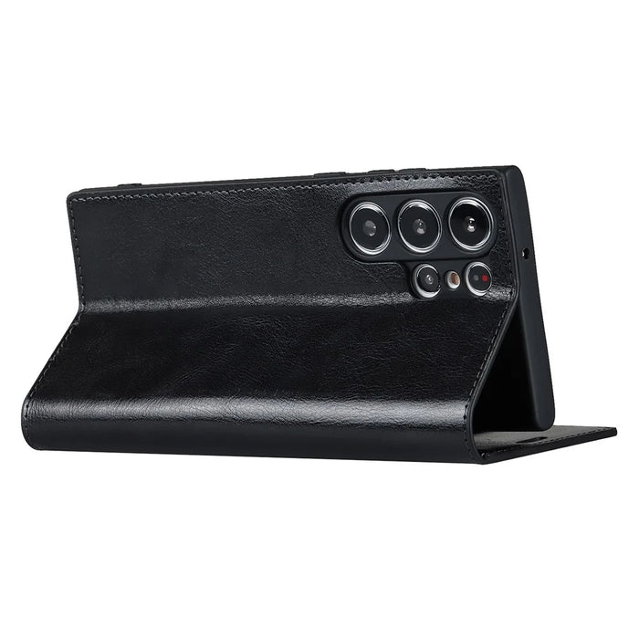 For Samsung Galaxy S23 Ultra Case Crazy Horse Texture Split Leather Wallet Cover - Black - 3