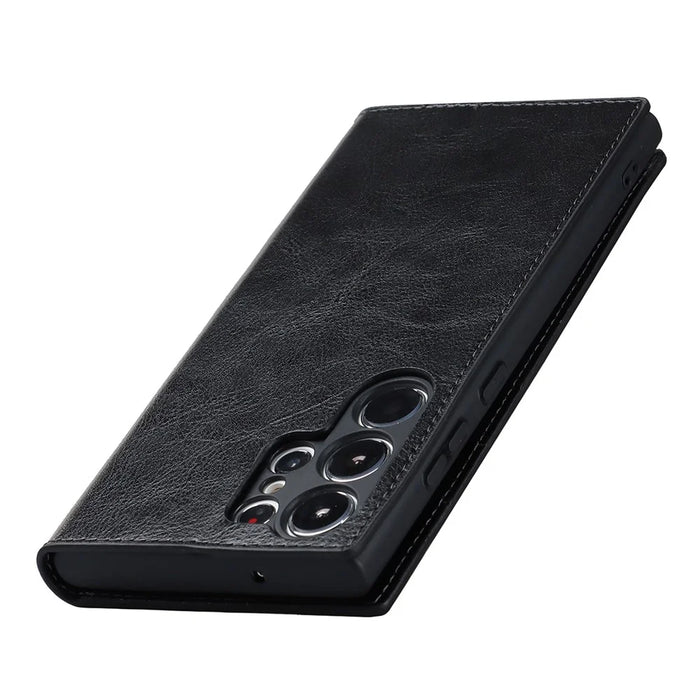 For Samsung Galaxy S23 Ultra Case Crazy Horse Texture Split Leather Wallet Cover - Black - 5