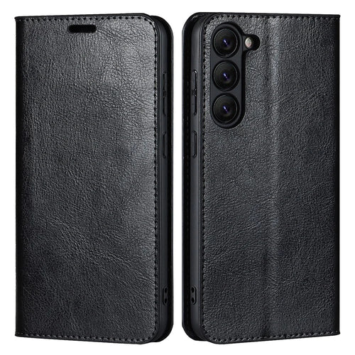 For Samsung Galaxy S23 Cell Phone Cases Crazy Horse Texture Split Leather Wallet Cover - Black - 1