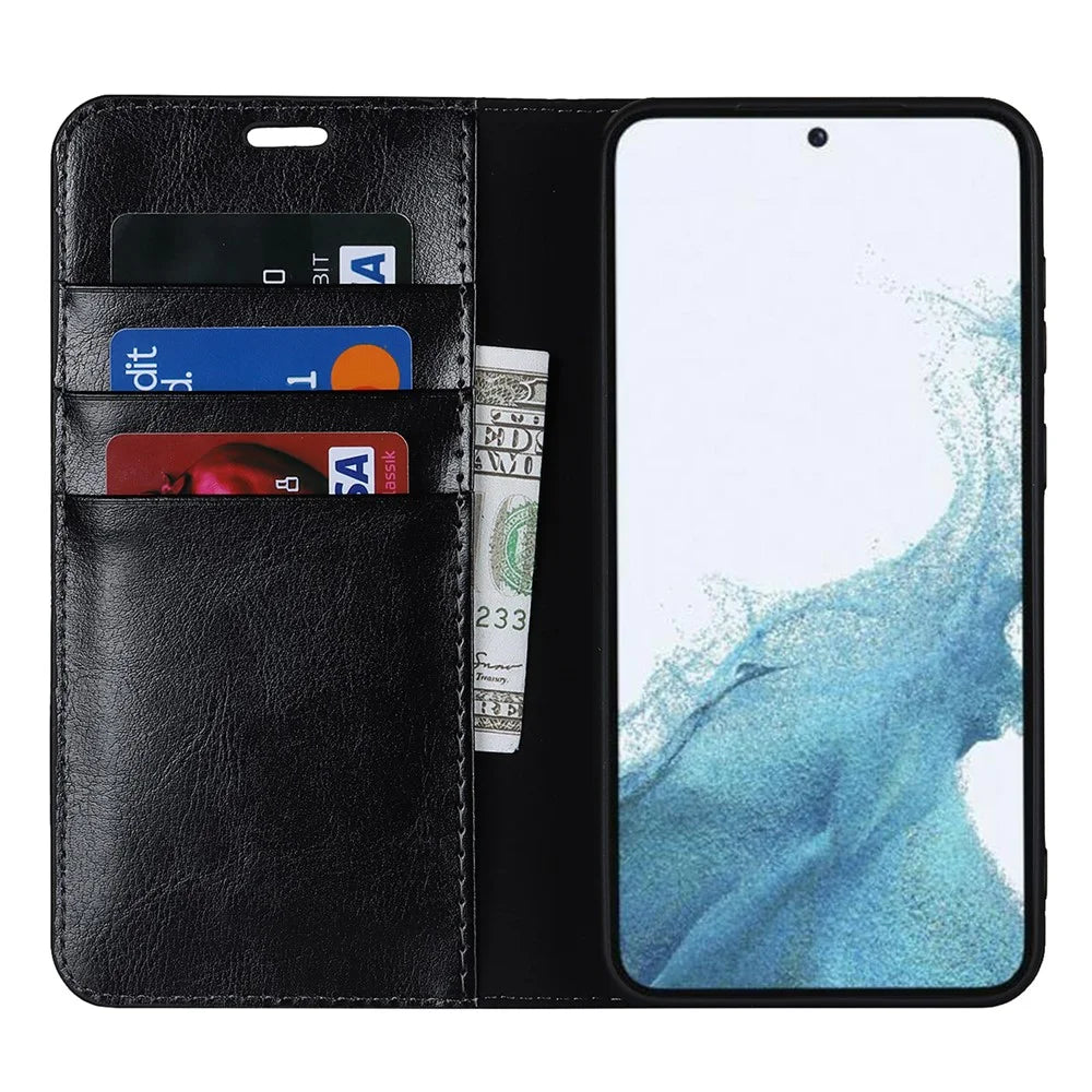 For Samsung Galaxy S23 Cell Phone Cases Crazy Horse Texture Split Leather Wallet Cover - Black - 2