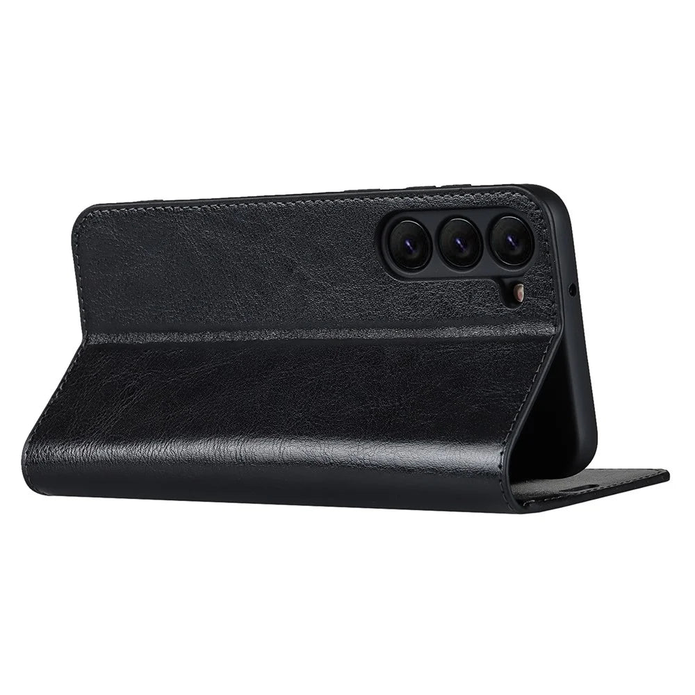 For Samsung Galaxy S23 Cell Phone Cases Crazy Horse Texture Split Leather Wallet Cover - Black - 4