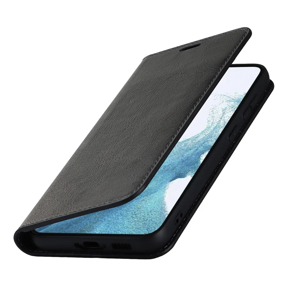 For Samsung Galaxy S23 Cell Phone Cases Crazy Horse Texture Split Leather Wallet Cover - Black - 6