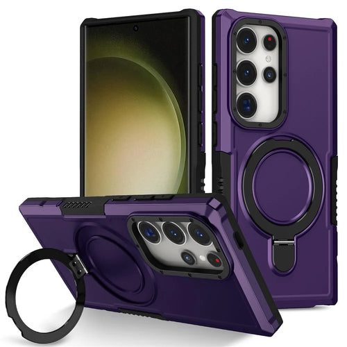 For Samsung Galaxy S24 Ultra Case TPU+PC 2-in-1 Ring Kickstand Shockproof Cover - Dark Purple - 1