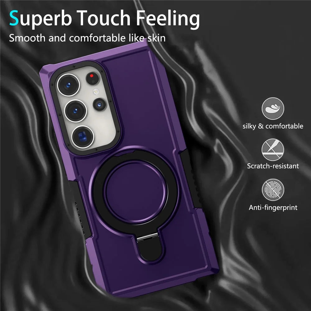 For Samsung Galaxy S24 Ultra Case TPU+PC 2-in-1 Ring Kickstand Shockproof Cover - Dark Purple - 3