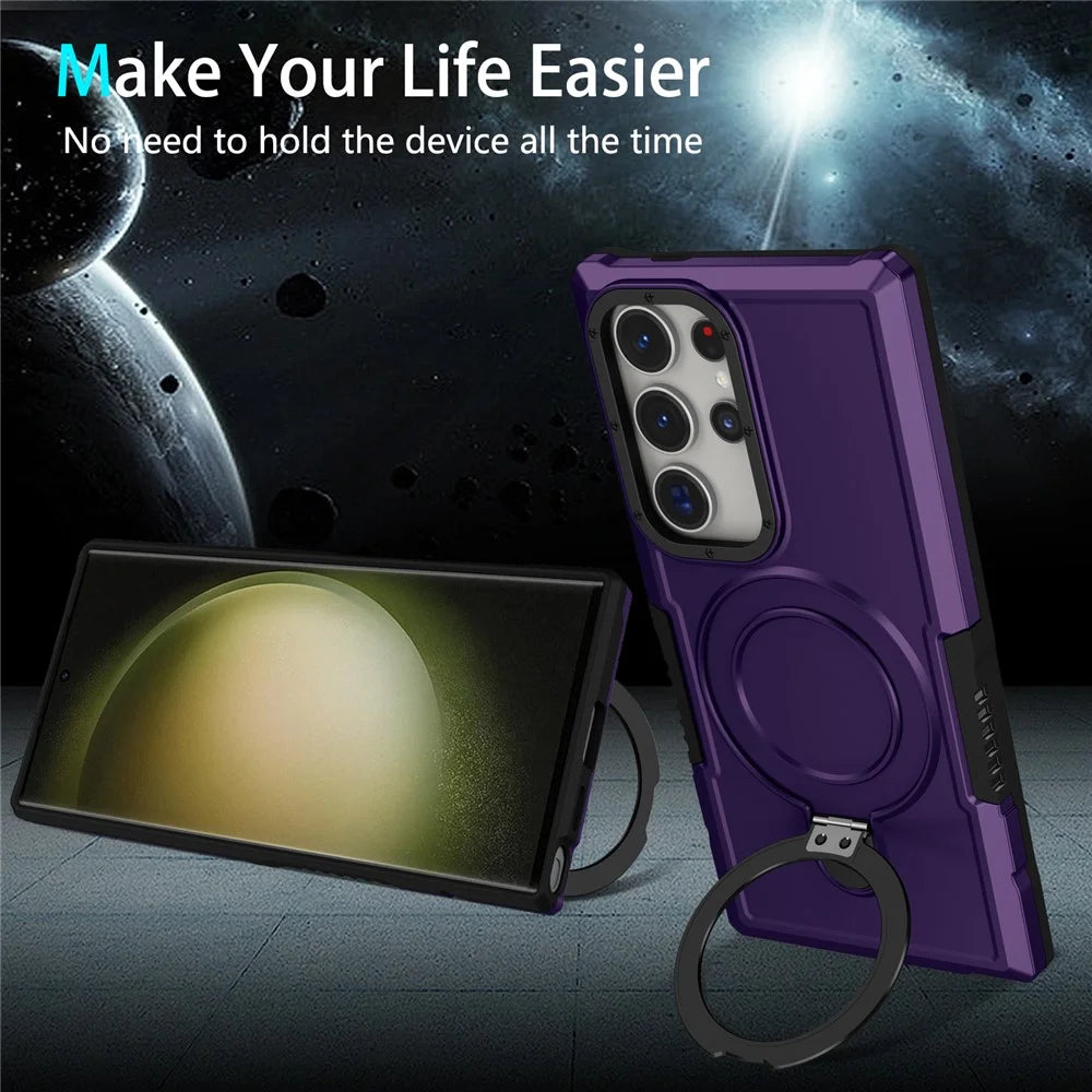 For Samsung Galaxy S24 Ultra Case TPU+PC 2-in-1 Ring Kickstand Shockproof Cover - Dark Purple - 4