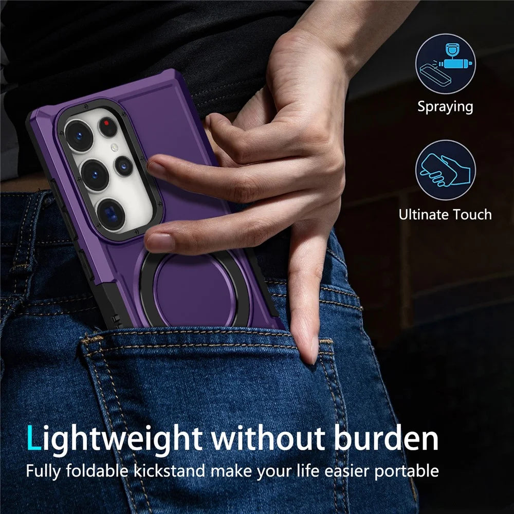 For Samsung Galaxy S24 Ultra Case TPU+PC 2-in-1 Ring Kickstand Shockproof Cover - Dark Purple - 5