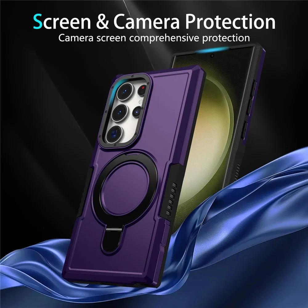 For Samsung Galaxy S24 Ultra Case TPU+PC 2-in-1 Ring Kickstand Shockproof Cover - Dark Purple - 6