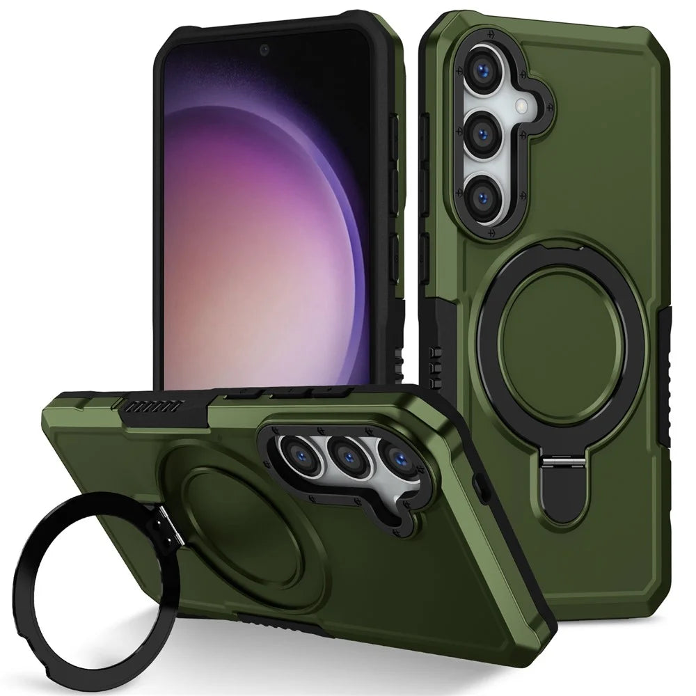 For Samsung Galaxy S24 Phone Cover TPU+PC Dual-Layer Ring Kickstand Anti-Drop Case  - Blackish Green - 1