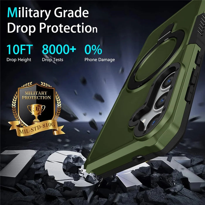 For Samsung Galaxy S24 Phone Cover TPU+PC Dual-Layer Ring Kickstand Anti-Drop Case  - Blackish Green - 2
