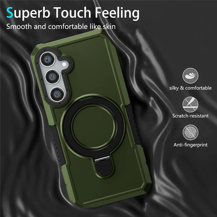 For Samsung Galaxy S24 Phone Cover TPU+PC Dual-Layer Ring Kickstand Anti-Drop Case  - Blackish Green - 3