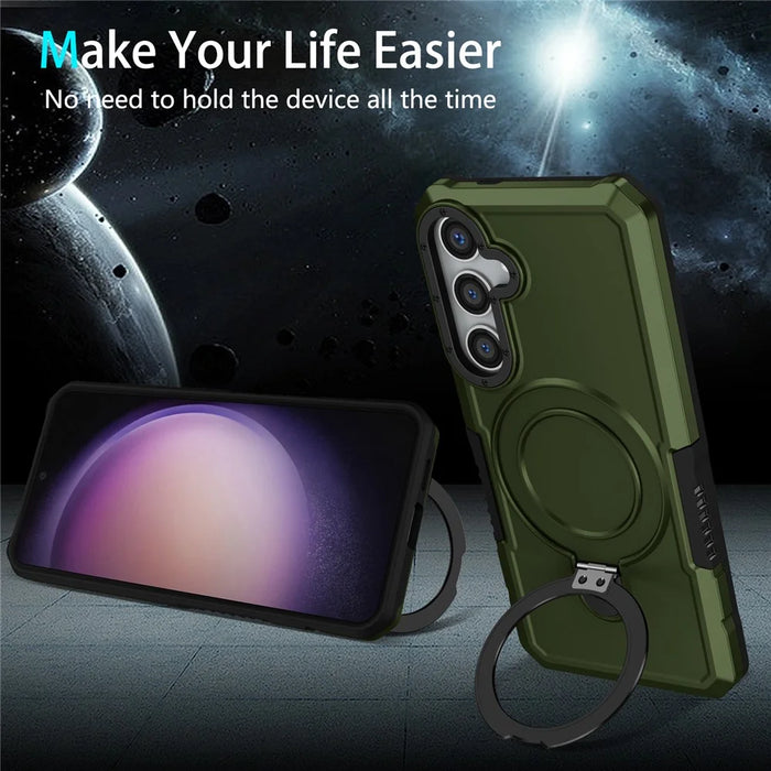 For Samsung Galaxy S24 Phone Cover TPU+PC Dual-Layer Ring Kickstand Anti-Drop Case  - Blackish Green - 4