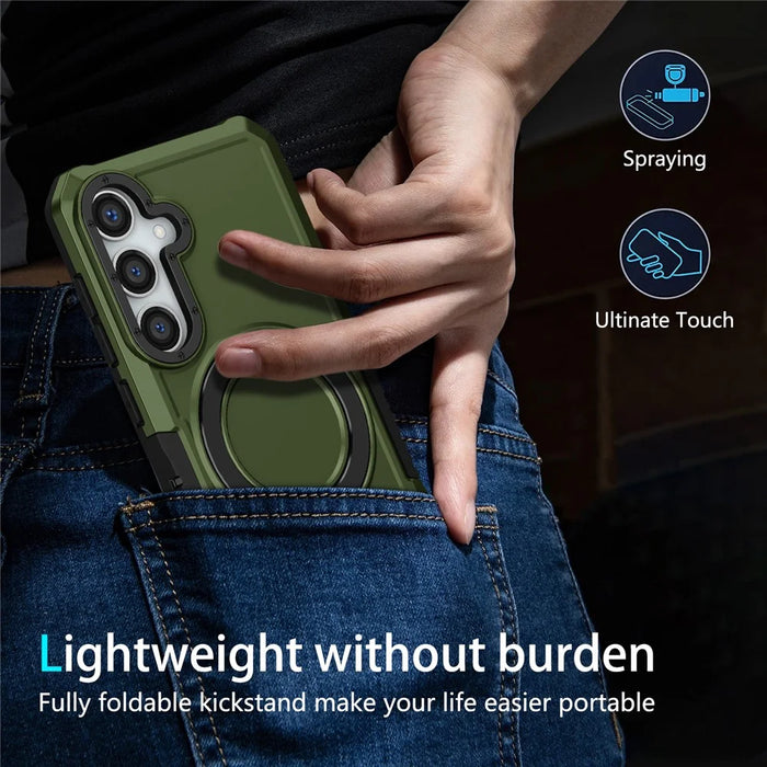 For Samsung Galaxy S24 Phone Cover TPU+PC Dual-Layer Ring Kickstand Anti-Drop Case  - Blackish Green - 5