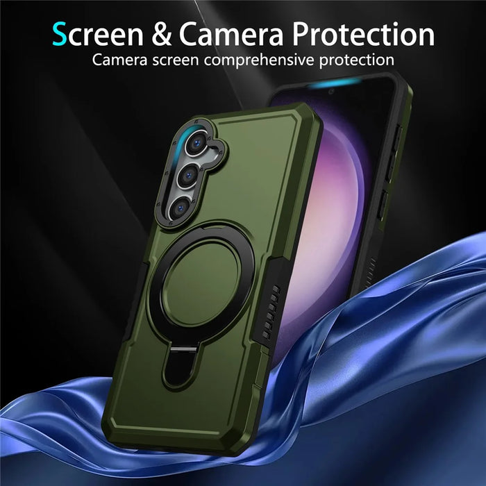 For Samsung Galaxy S24 Phone Cover TPU+PC Dual-Layer Ring Kickstand Anti-Drop Case  - Blackish Green - 6