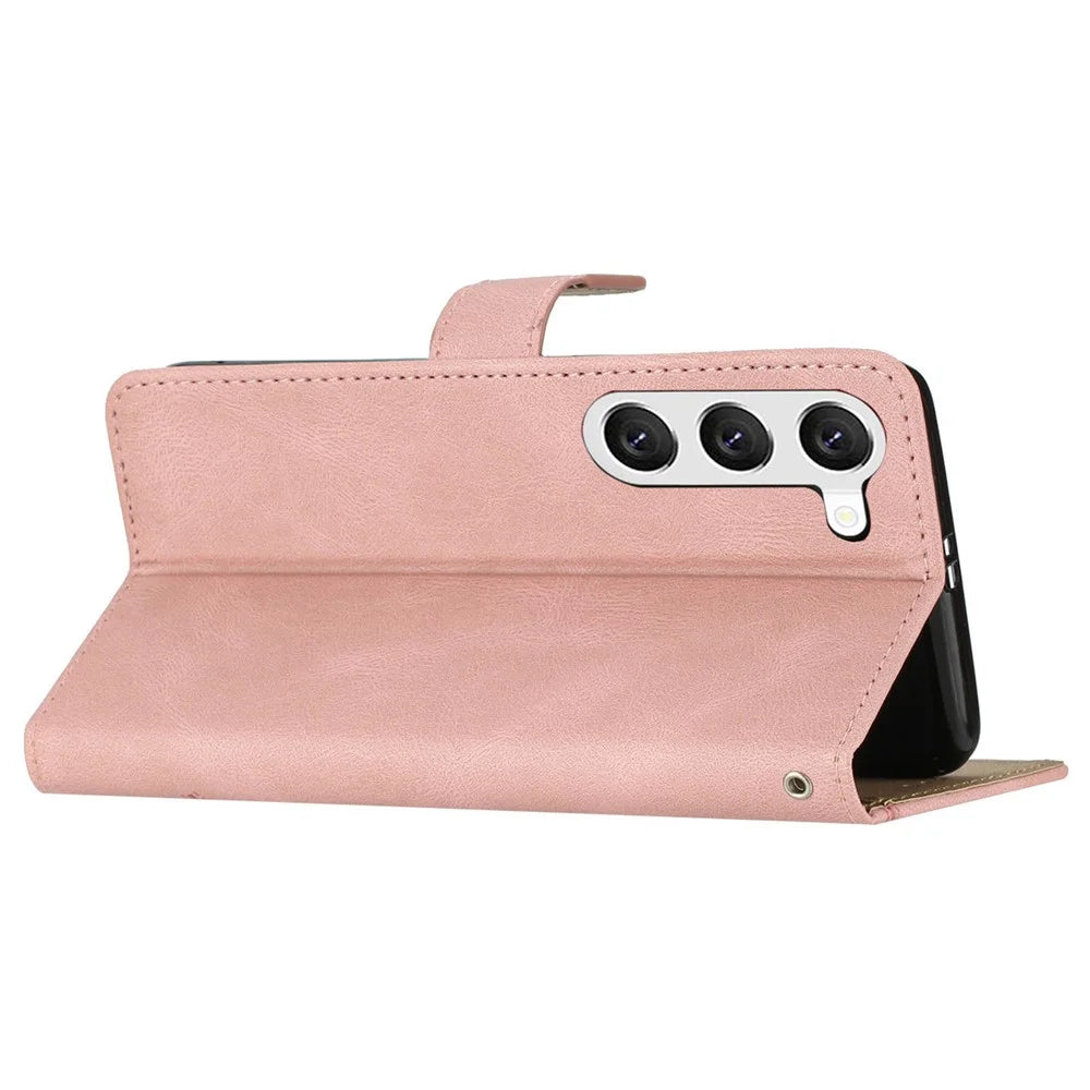 For Samsung Galaxy A55 5G Cell Phone Case Crazy Horse Texture Card Holder Cover - Rose Gold - 4