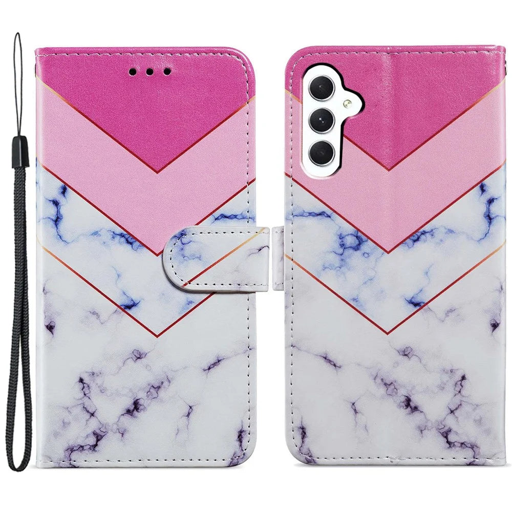 For Samsung Galaxy A55 5G Cell Phone Case PU Leather Pattern Print Wallet Cover - Smoke Marble - 1