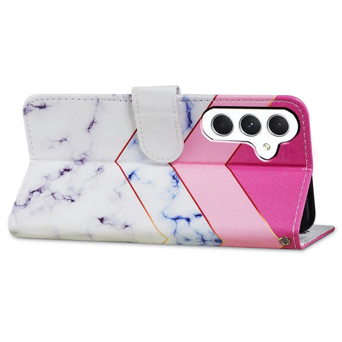 For Samsung Galaxy A55 5G Cell Phone Case PU Leather Pattern Print Wallet Cover - Smoke Marble - 3