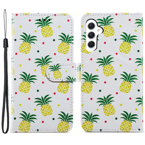 For Samsung Galaxy A35 5G Leather Case Pattern Printing Phone Cover with Card Slots - Pineapple - 1