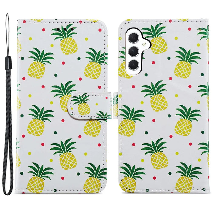 For Samsung Galaxy A35 5G Leather Case Pattern Printing Phone Cover with Card Slots - Pineapple - 1