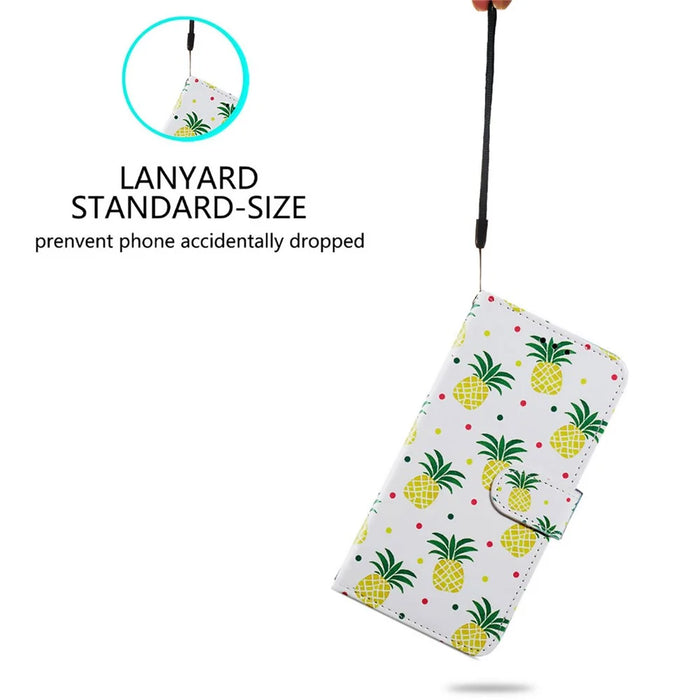 For Samsung Galaxy A35 5G Leather Case Pattern Printing Phone Cover with Card Slots - Pineapple - 4