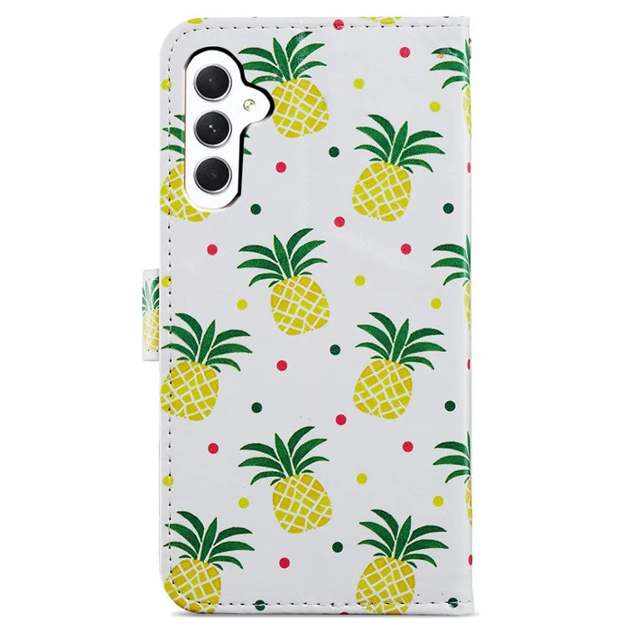 For Samsung Galaxy A35 5G Leather Case Pattern Printing Phone Cover with Card Slots - Pineapple - 6